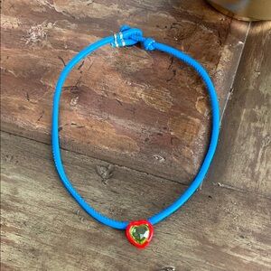 Blue Leather cord necklace with heart pendant